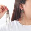 Long Layered Tassel Earrings Women Vintage Boho Statement Gold Zinc Alloy Geometric Design