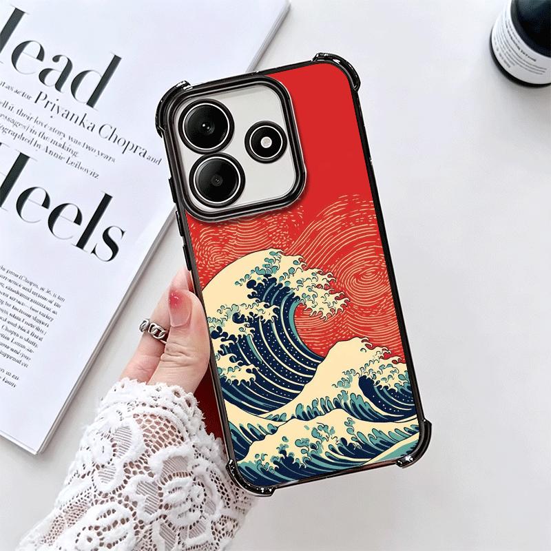 Japanese Wave Kanagawa Surfing Plating Phone Case For Xiaomi Redmi Note 14 15 Pro Plus 13 12 11 11S 11T 10 9S 9 5G Anti-Fall Air