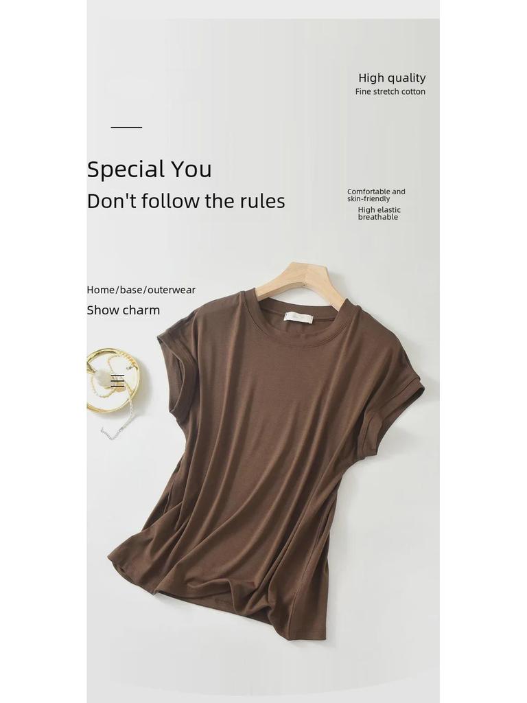 New Style Slim Round Neck Solid Color Niche Tops with Bat Sleeves