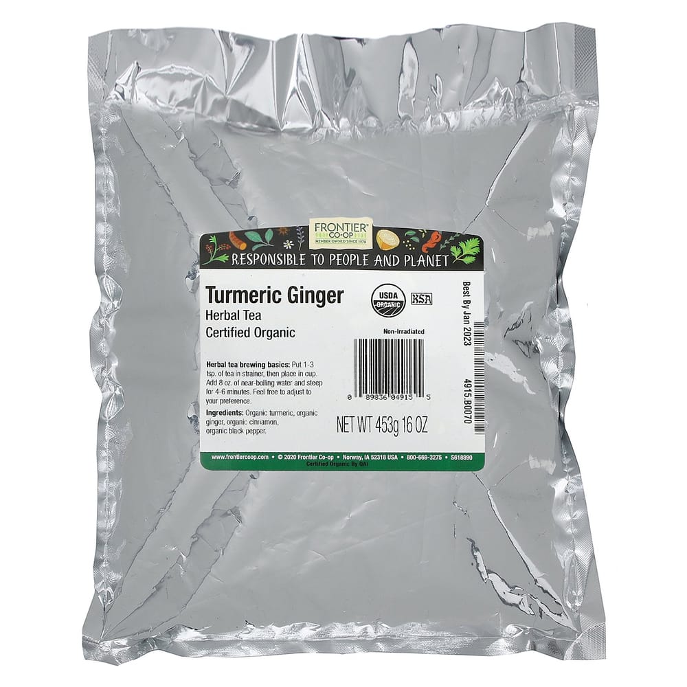 Frontier Natural Products Certified Turmeric Ginger Herbal Tea, 453g (16oz)