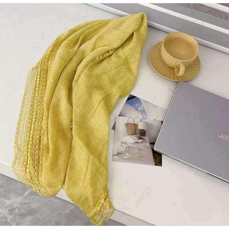 Women Solid Lace Square Scarf Linen Feel Thin Spring Autumn Shawl Sun  Elegant Versatile Neck Scarf 90x90