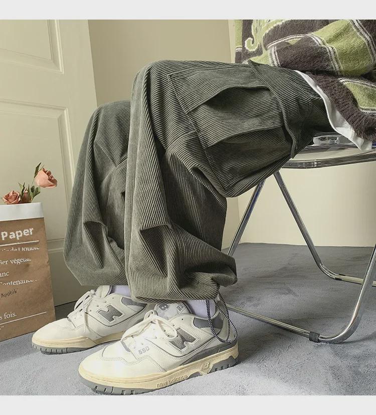 Salopette retrò da uomo in velluto a coste con coulisse e tasche grandi - Spessa e ampia per abbigliamento casual autunnale e invernale.
