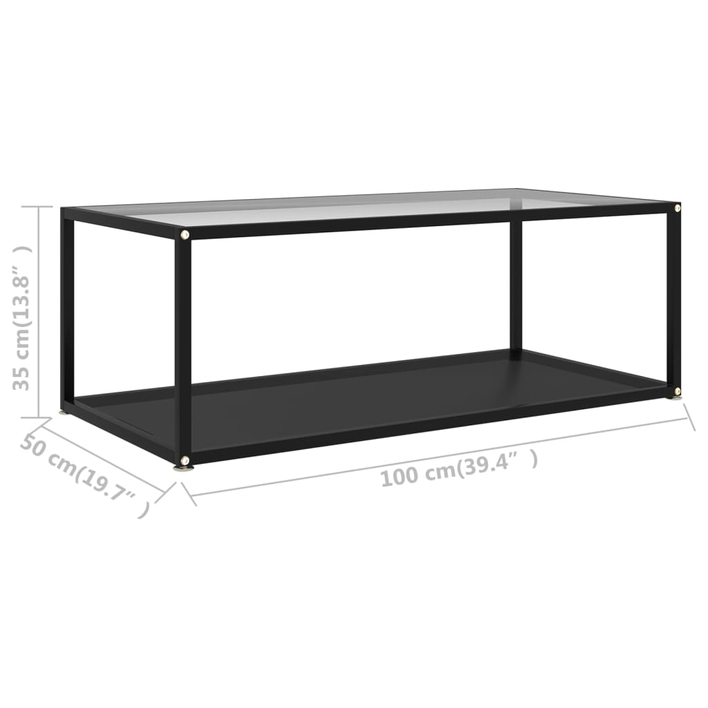 Transparent and Black Coffee Table 100 X 50 X 35 Cm Tempered Glass