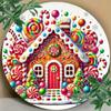 1pc Christmas Gingerbread House Metal Sign, Holiday Round Tin Plate Wall Art, Vintage Candy Decor for Home Bar Cafe