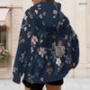 Women Plus Size Black Floral Print Zip Up Long Sleeve Drawstring Hoodie With Pockets