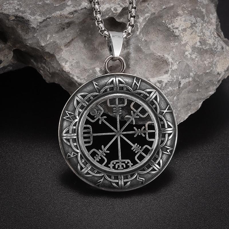 Shrimp Skin Fashion Vintage Vintage Runes Pirate Compass Pendant