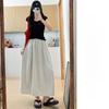 College Style Women A Line Skirt With Nylon Fabric And Tie Detail For Casual Wear