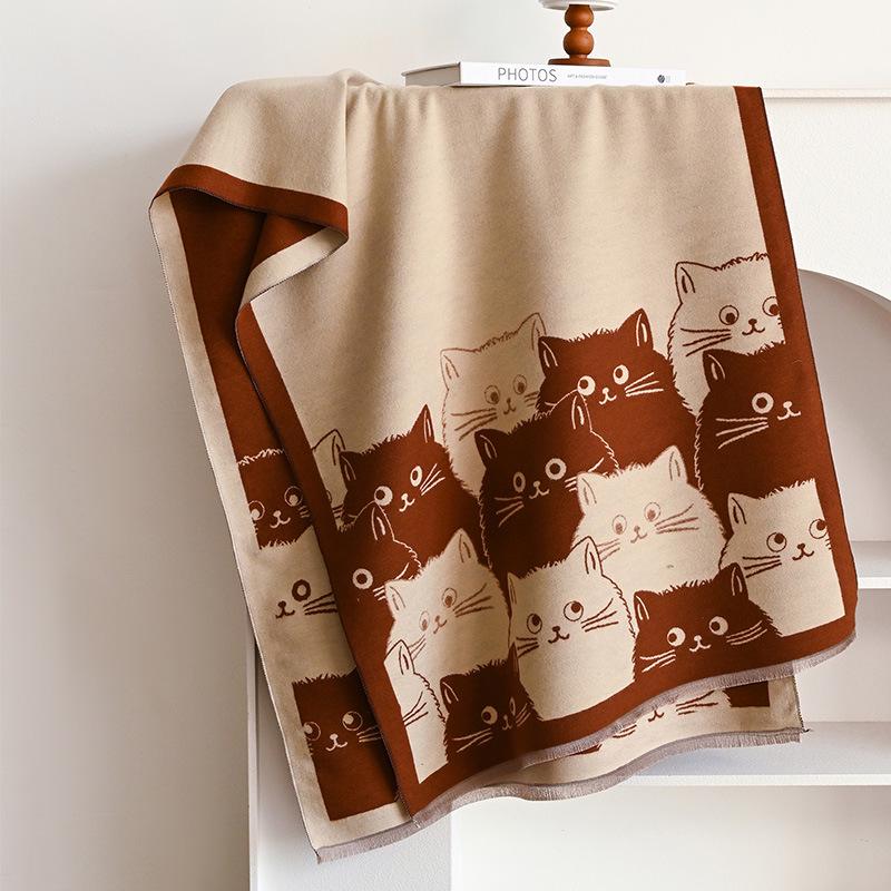 2024 Cozy Cartoon Cat Cashmere-Feel Shawl - Women's Autumn/Winter All-Match Accessory