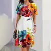 Damenkleider 3D Blumendruck Elegante Damen Kurzarmkleider Mode Große Größen Lässig Bequem Weich Atmungsaktiv Damen Minikleid