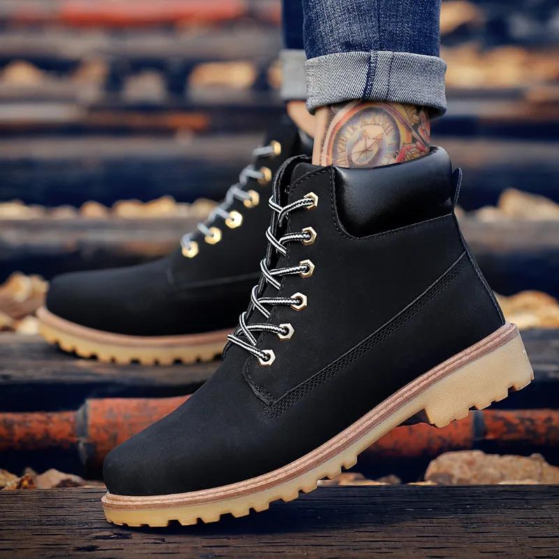 Unisex Stiefel Hohe Qualität Leder High Top Stiefel Klassisch Schnürung Knöchelhohe Stiefel Paar High Top Sneaker Rutschfeste Plateau Stiefel Botas
