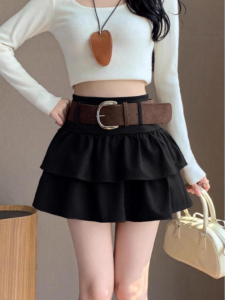 Air Layer Suede Plush High Waist Petite Slimming A-Line Skirt - 2025 Autumn/Winter Collection