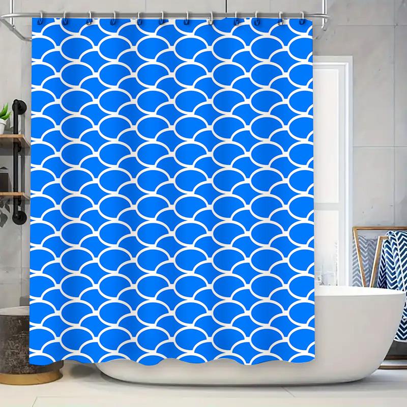 

Modern Retro Style Blue Round Pattern Shower Curtain Bathroom Decor Waterproof Home Accessories W60H190(CM)-1 Pcs