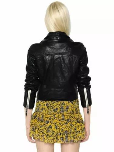 AL KHALID Real Soft Lambskin Leather Motorcycle Style Black Women's Jacket Biker Stylish