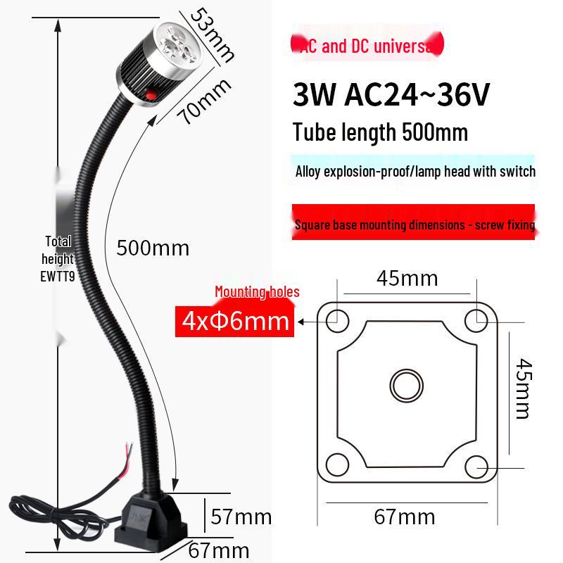 LED Pracovní světlo pro obráběcí stroje – Hadicové magnetické světlo s husím krkem pro CNC soustruh 24V/220V