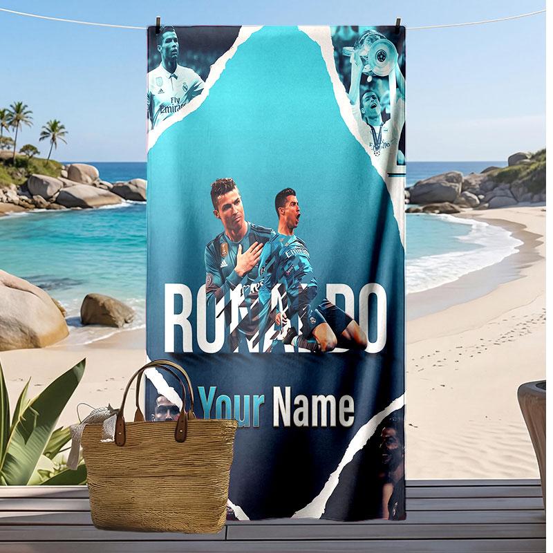 Cristiano Ronaldo Personalisier Handtuch mit Aufdruck Fußball Logo Unterstützung Benutzerdefinierter Name Text Saugfähiges Handtuch Für Sport Reisen Besonderes Geschenk