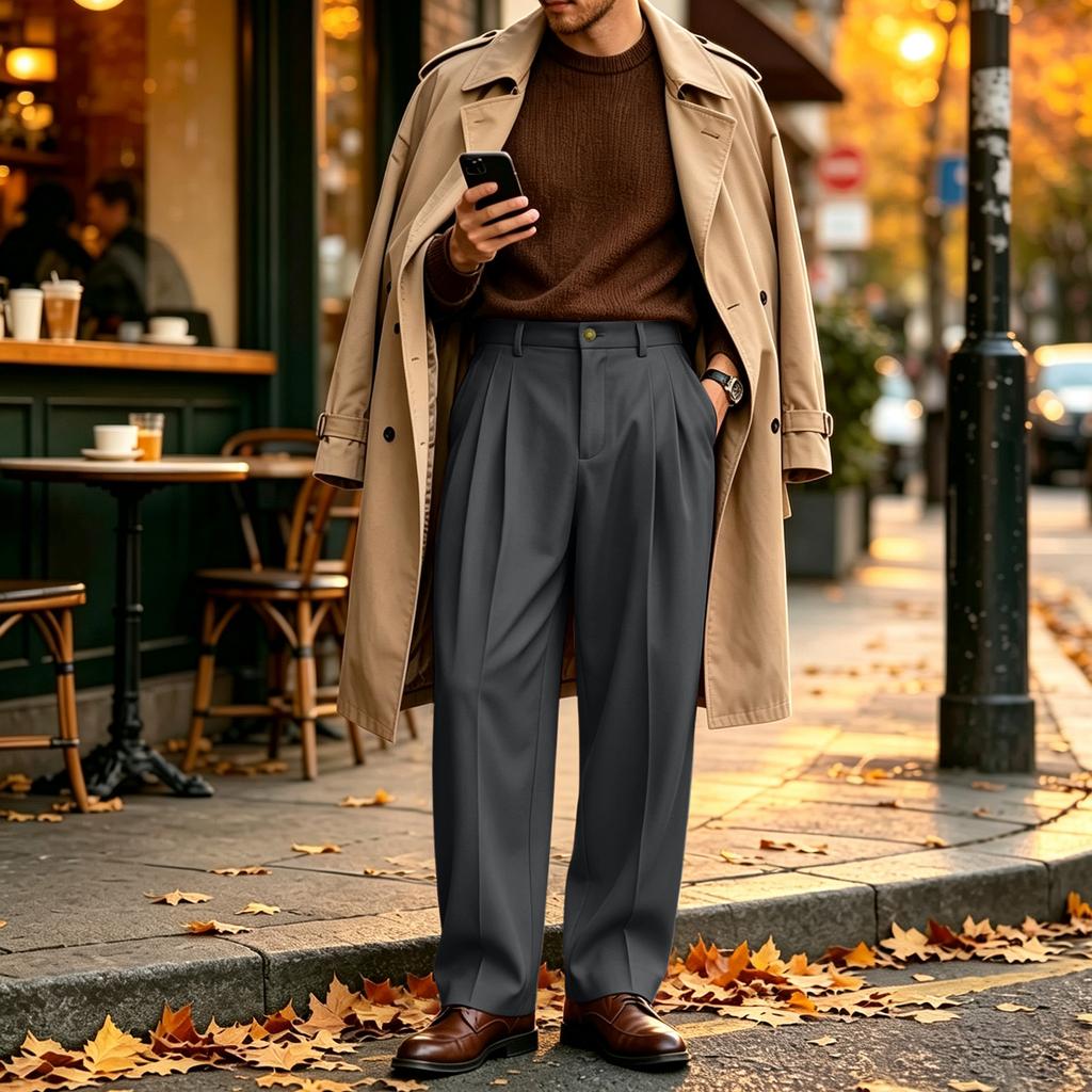 Men's Straight Leg Dress Pants Relaxed Fit Wide Leg Casual Trousers