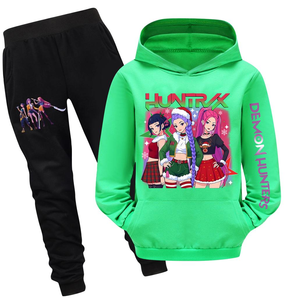 Dvoudílná tepláková souprava pro děti s kapucí a kalhotami, souprava mikiny s dlouhým rukávem a potiskem