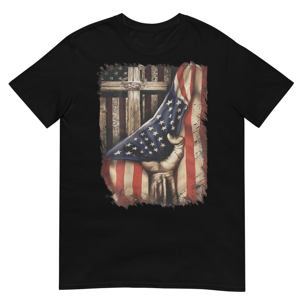 American Usa Flag Christian Cross Patriotic (On Back) Tshirt