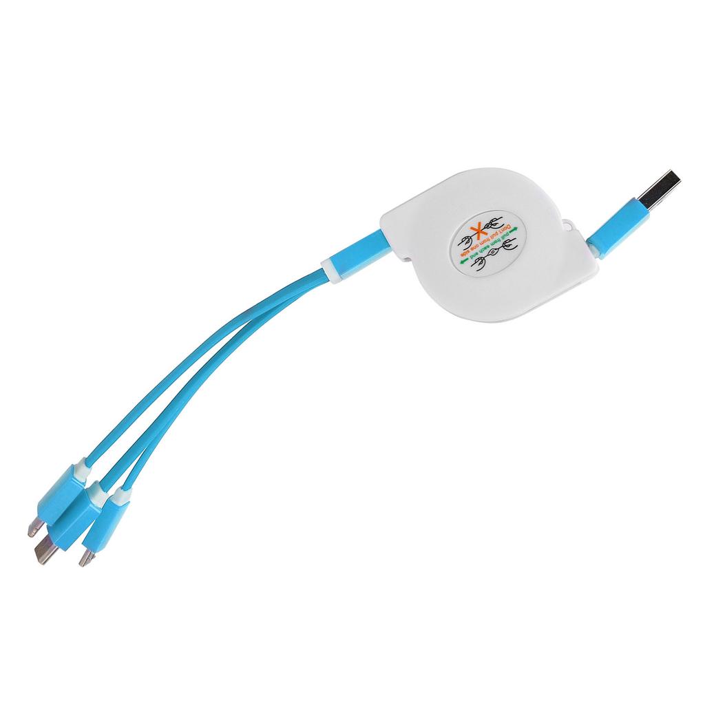 3 in 1 USB Retractable Cable Multiple Charging Cord Adapter for IOS Type C Micro PortBlue