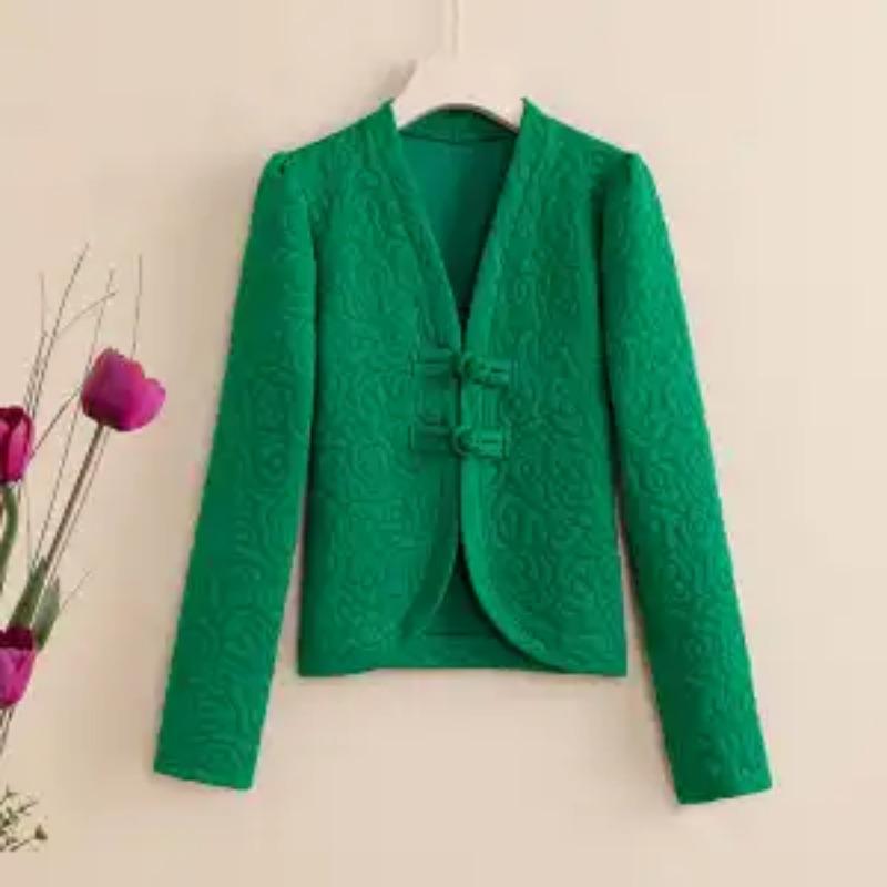 

Осінньо-зимова куртка в китайському стилі жіноча коротка на ґудзиках потовщена верхній одяг універсальний темперамент середнього віку літня жінка топ 6XL зелений