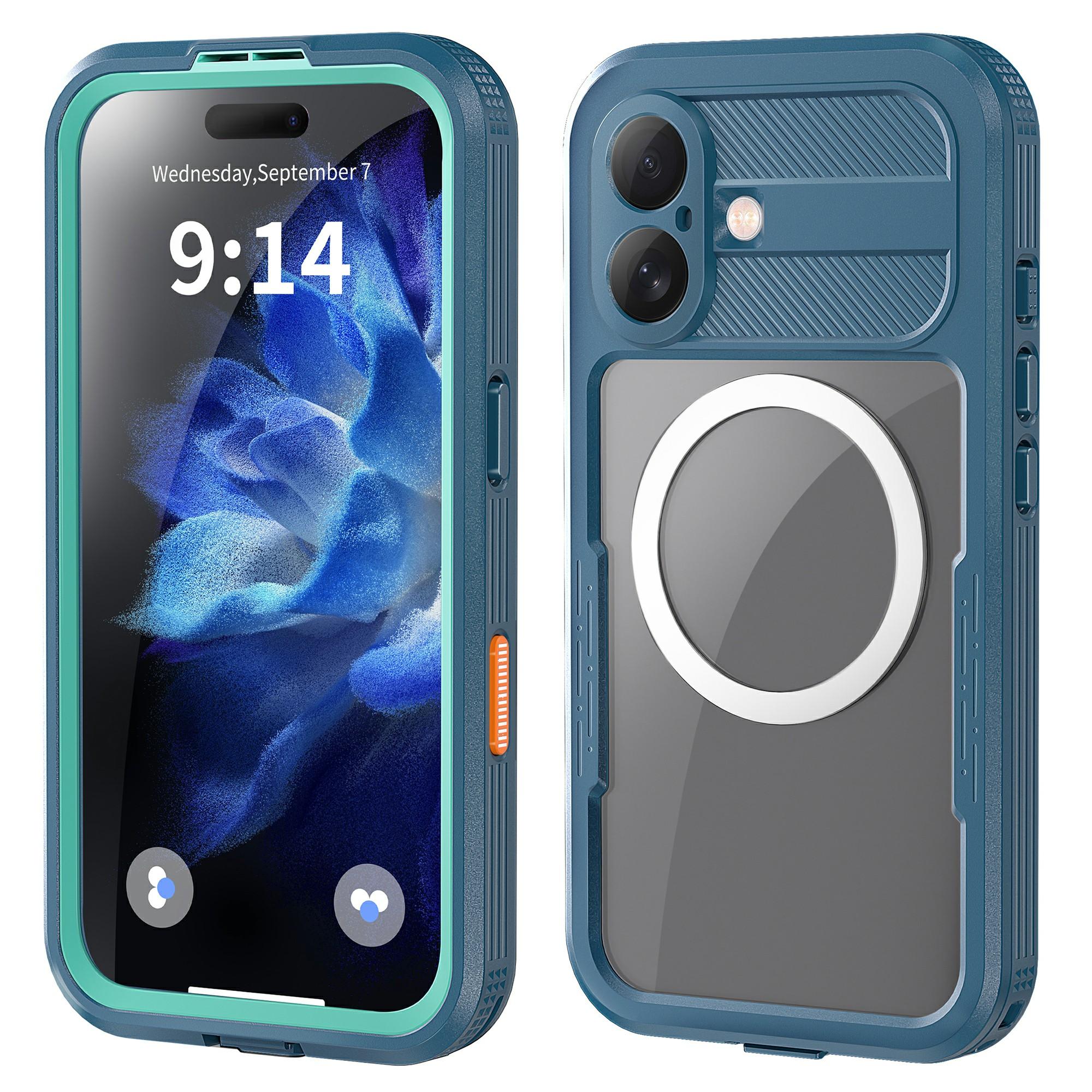 SHELLBOX For iPhone 16 Case Compatible with MagSafe IP68 Waterproof Clear Phone Cover B