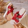 European and American large size slope heel slippers fashionable versatile bow 2025 new casual beach slippers women