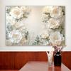 An elegant white floral polyester wall decoration - clustered flowers and green leaves with an elegant floral design