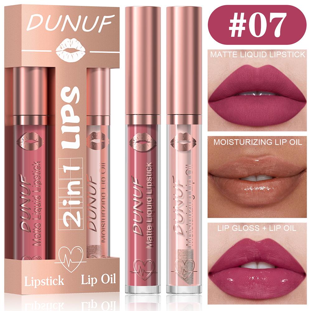 DUNUF 2-in-1 Lip Gloss & Lip Oil: Long-Lasting Waterproof Matte Lipstick