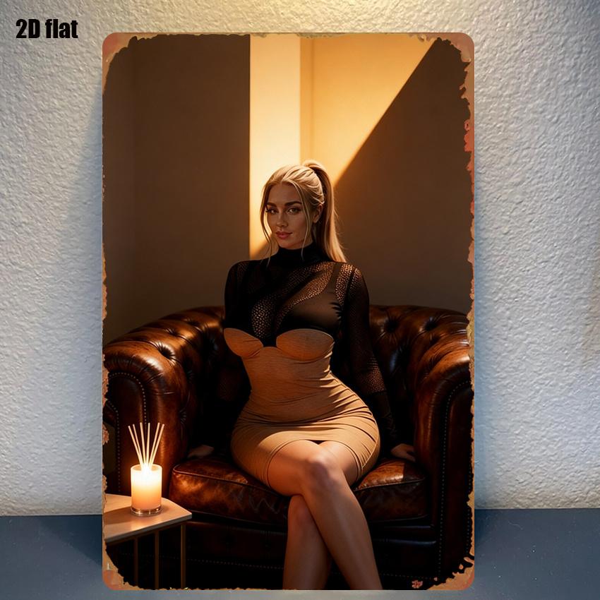 Pc Vintage Woman On Sofa Metal Wall Sign Iron Retro Suitable for Cafe Office Decor Xcm Plaque for Decoration
