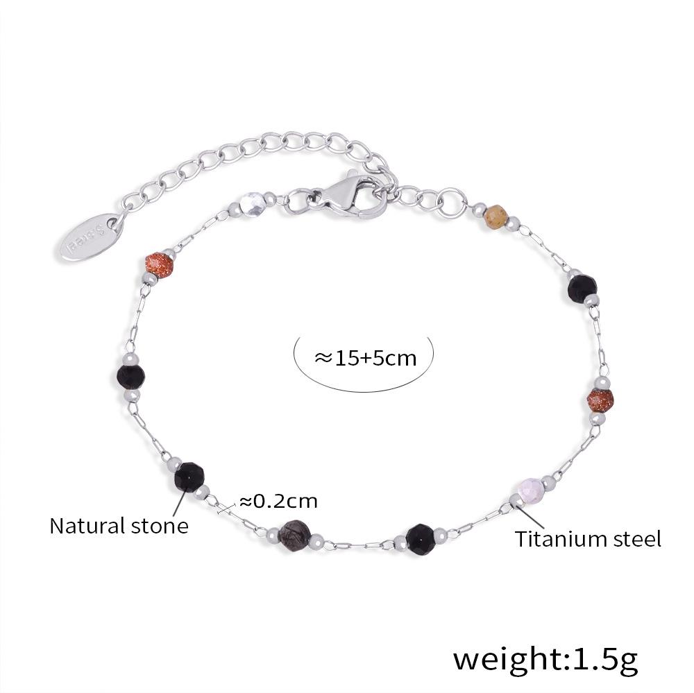 Versatile 18k Gold Titanium Necklace and Bracelet Set with Natural Stone Stitching Design
