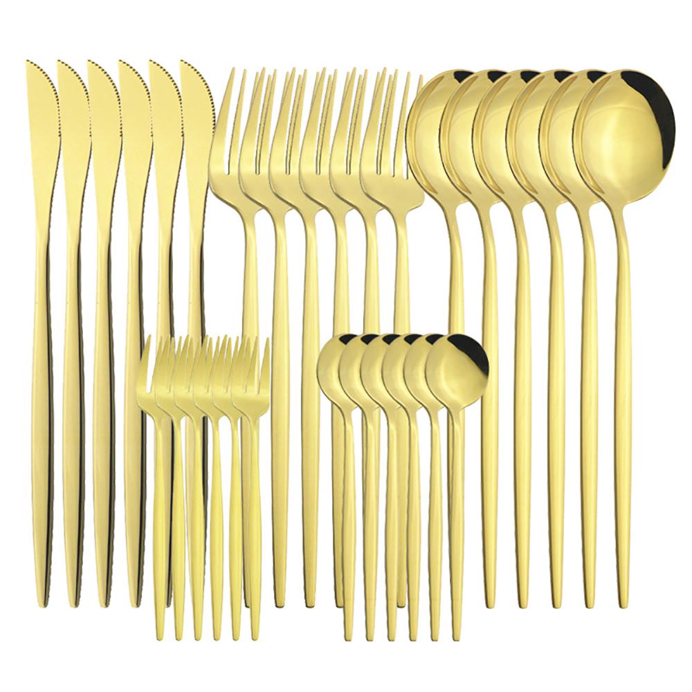 30pcs/6set Dinnerware Knives Fork Dessert Coffee Teaspoons Spoons Ware Set Stainless Steel Cutlery Kitchen Tableware