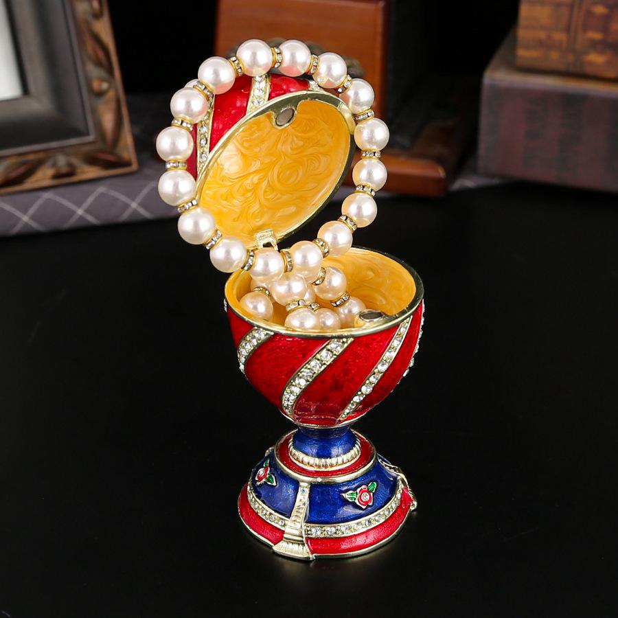 New egg-shaped jewelry box, enamel color diamond-encrusted jewelry storage box, magnetic flip ring, stud earrings storage box ornament.