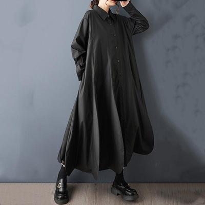 Casaco trench coat casual de algodão vintage preto oversized de manga comprida para mulheres Outerwear