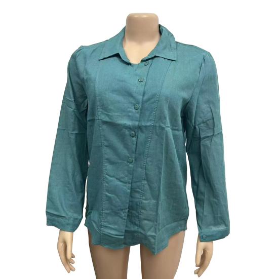 Camisa Respirável Feminina Manga Longa Gola Reversível Design de Botões Top para Uso Diário