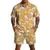 Conjunto de 2 piezas para hombre: Top casual ligero y transpirable de manga corta con estampado y pantalones cortos con cordón para verano