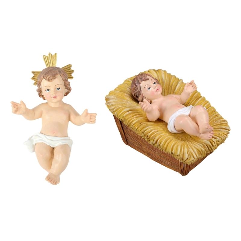 Resin Baby Jesuses in a Manger Nativity Figurines Nativity Collectible Statue Holy Faith Gift Christian Holiday Decors