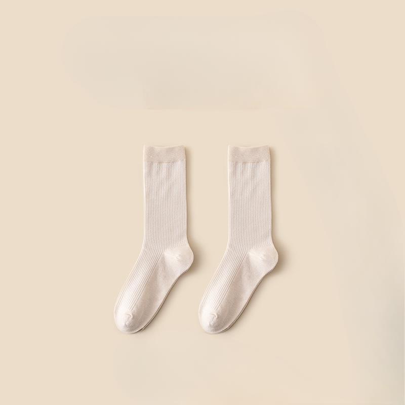 Chaussettes de sport épaissies en pur coton de couleur unie pour femmes, printemps et automne