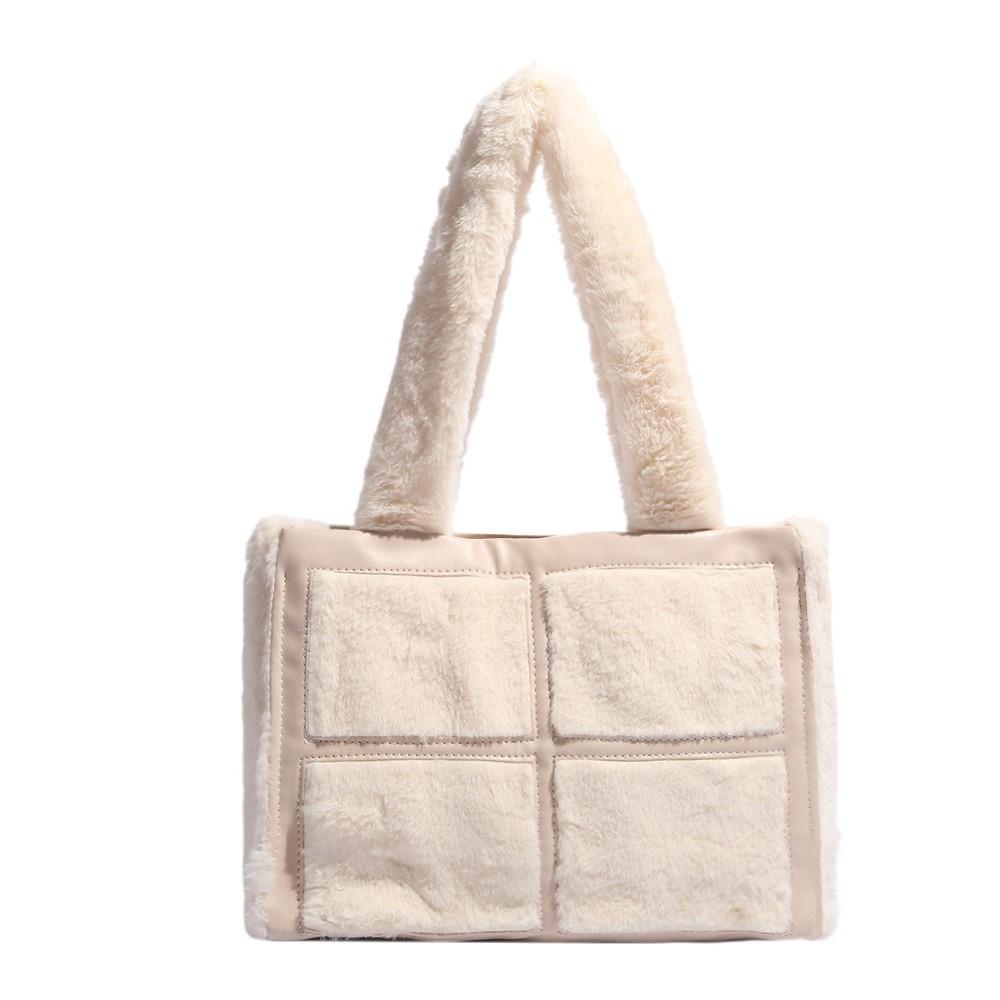 Large Capacity Commuter Tote Bag for Women 2025 New Niche Patchwork Square Plush Bag Fashion Versatile Shoulder Bag