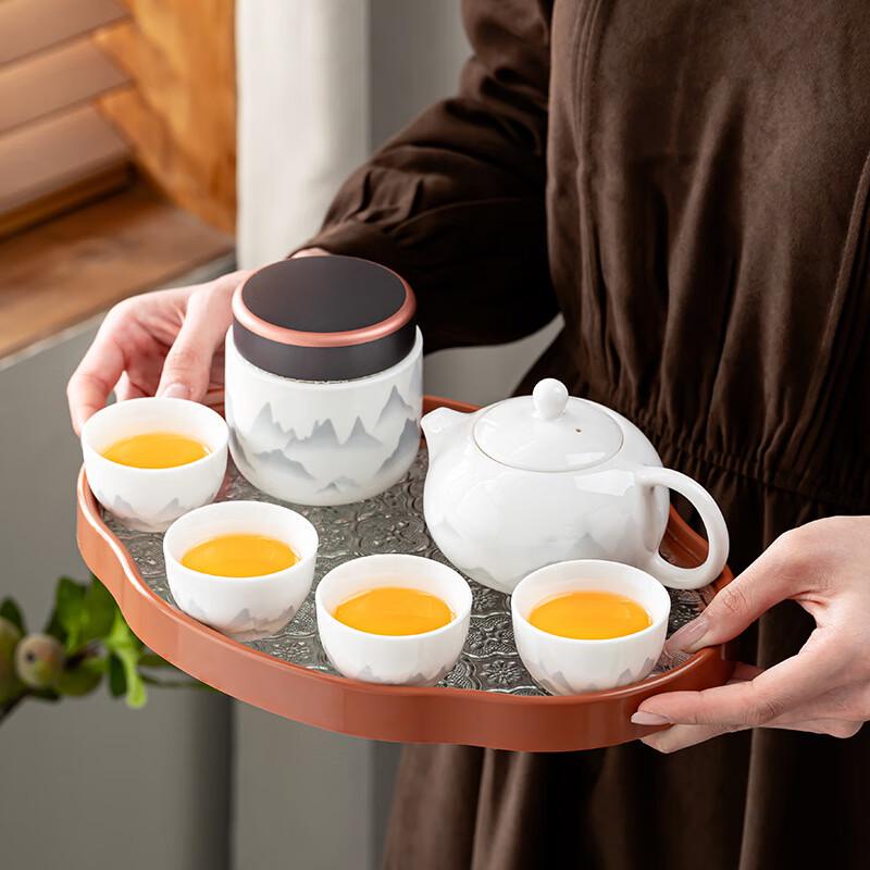 Xunyi Mutton Fat Jade Ink Landscape Kung Fu Tea Set