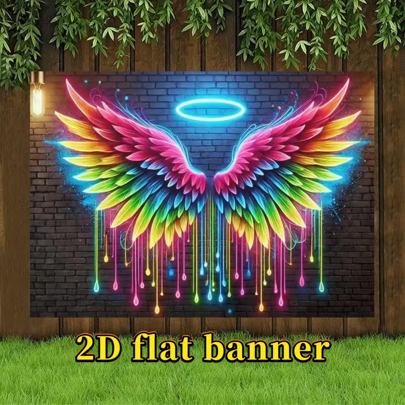 

2D Rainbow Angel Wings Backdrop with Dripping Neon Effect on Brick Wall Background 47.2x31.5inch/120*80cm