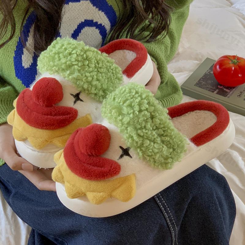 Fashion Couple Cotton Slippers Winter Halloween Women's Thicken Warm Non Slip One Word Slippers Lightweight Comfortable Men's Home Shoes