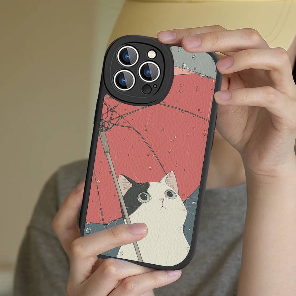 A Cute Comic Cat Phone Case For IPhone 16 15 14 13 12 11 Pro Max Plus Leather Cover