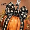 Fall Leaf Jewelry 1 Pair Pumpkin Earrings for Women, Acrylic Dangle Drop Autumn Theme with Plaid Bow, Halloween Holiday Party Retro Bow