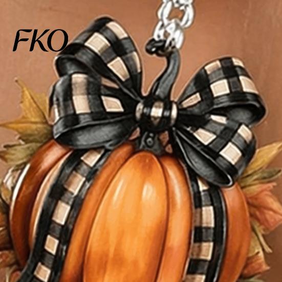 Fall Leaf Jewelry 1 Pair Pumpkin Earrings for Women, Acrylic Dangle Drop Autumn Theme with Plaid Bow, Halloween Holiday Party Retro Bow