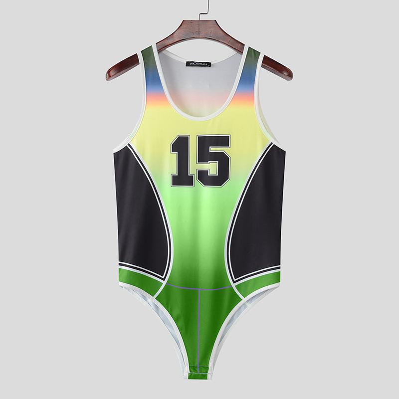 INCERUN Pánské bez rukávů Prošívané Potisk písmen Přechodové Skinny Body Jumpsuity Pyžama