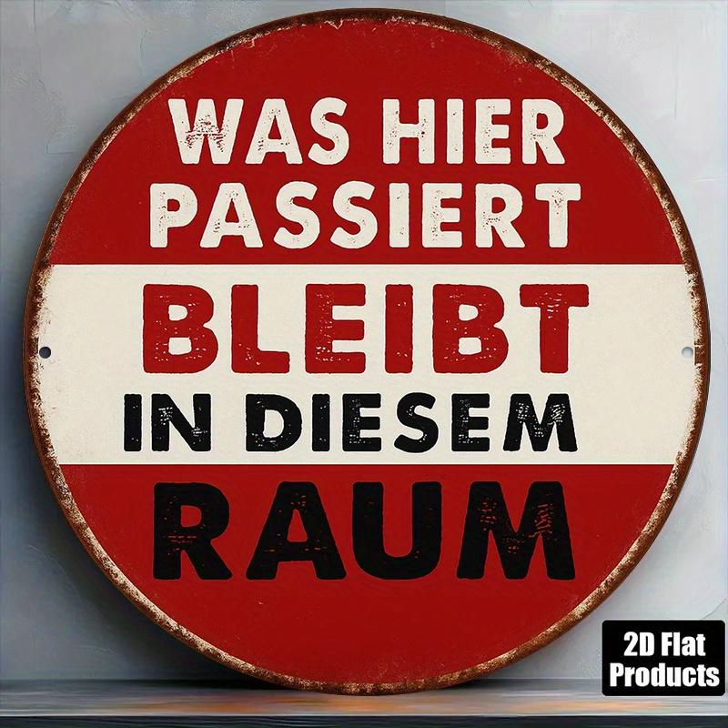 D Metal Sign German Quote Was Hier Passiert Bleibt In Diesem Raum Vintage Rustic Tin Sign Funny Saying Wall Art for Home Bar De 20x20cm(8x8inch)