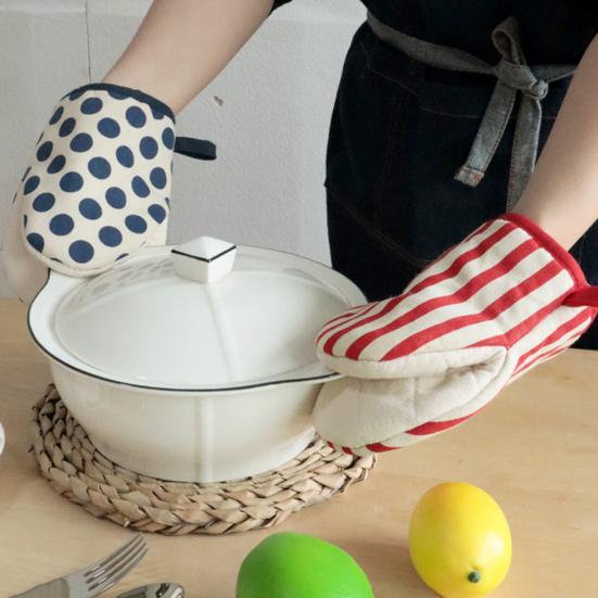 1 Paar Ofenhandschuhe mit Baumwollfutter Hitzebeständig Verbrühschutzhandschuhe Verdickt Küchen-Sicherheitsausrüstung zum Backen Grillen Kochen