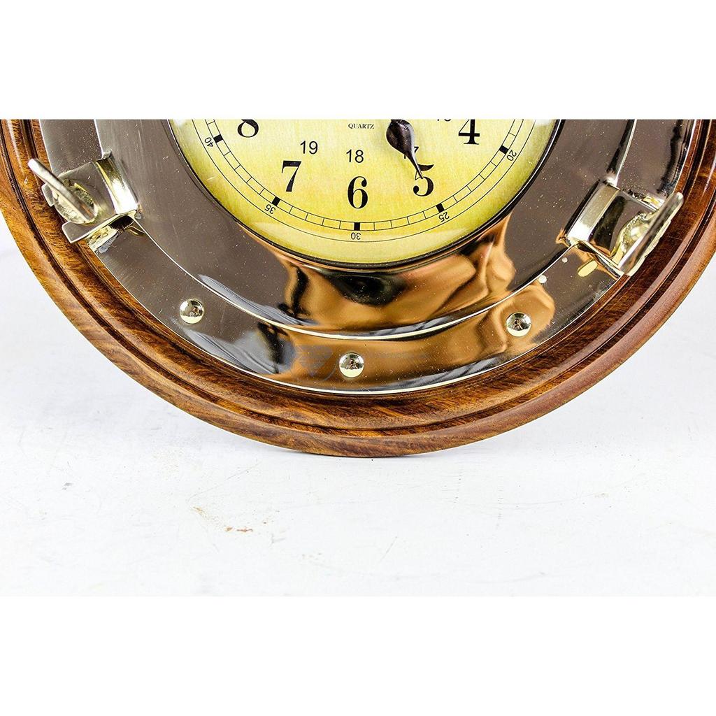 Ναυτικό Φινιστρίνι από Μασίφ Ορείχαλκο Ρολόι Τοίχου του Χρόνου σε Αποκλειστική Επιλεγμένη Βάση από Ροδόξυλο | Premier Elite Δώρα Διακόσμησης Τοίχου  (14 ίντσες)