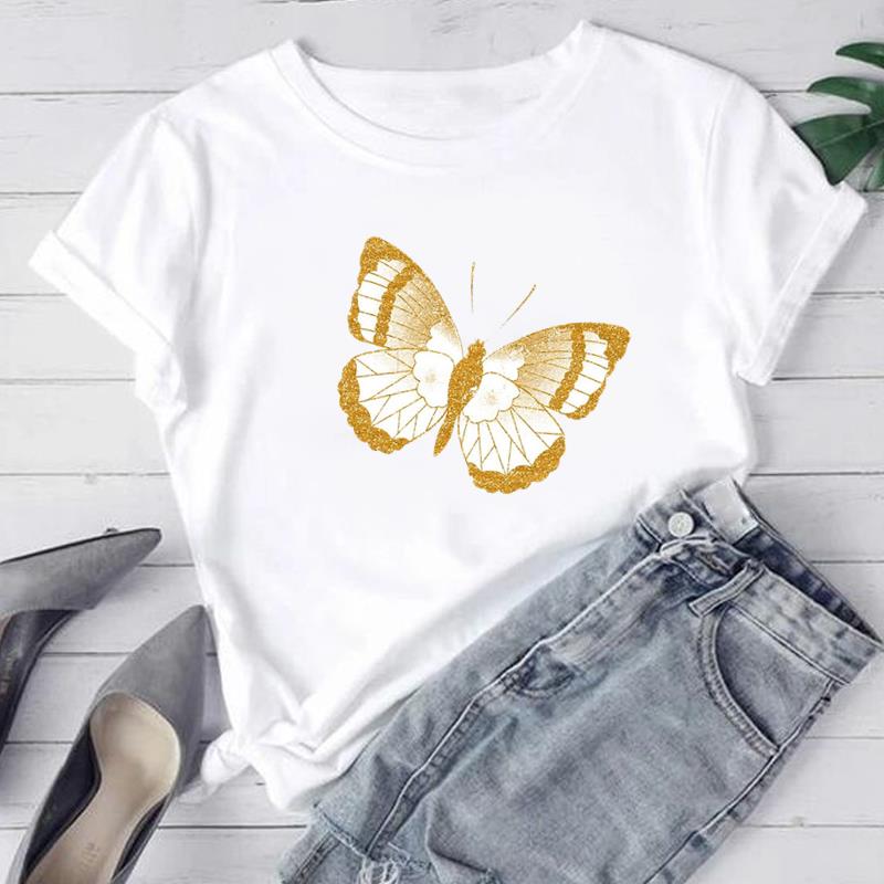 (Asiatisk storlek)  Tryck T-shirt T-tröja Akvarell Fjäril Söt Trend Mode Kvinnor Kvinna Sommar Kvinna T Kläder Kortärmade Grafiska T-shirts