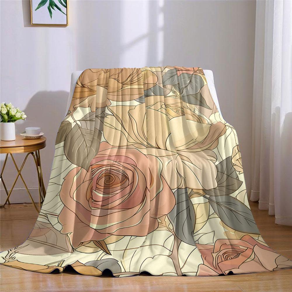 Vintage Rose Floral Flannel Blanket Perfect for Sofa Office Bed Travel Sleep Read Relax Camping four season use